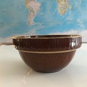 Vintage Chocolate Brown Glazed Stoneware 10” Mixing Bowl circa early 1940’s